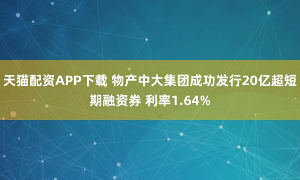天猫配资APP下载 物产中大集团成功发行20亿超短期融资券 利率1.64%